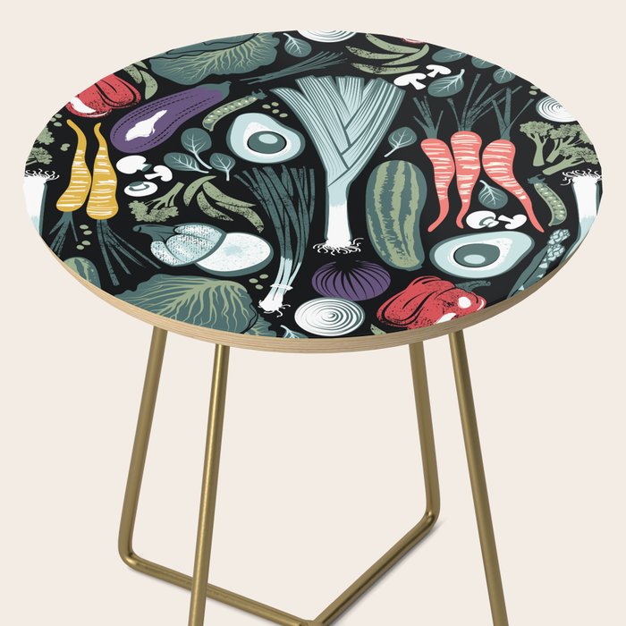 Go veggie // black background sage green mint goldenrod yellow coral and purple beet vegetables Side Table Gallery Image 2