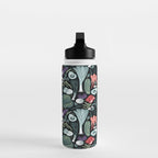 Go veggie // black background sage green mint goldenrod yellow coral and purple beet vegetables Water Bottle Gallery Image 3