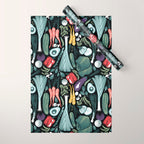 Go veggie // black background sage green mint goldenrod yellow coral and purple beet vegetables Wrapping Paper Gallery Image 1