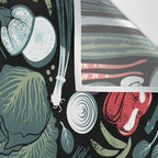 Go veggie // black background sage green mint goldenrod yellow coral and purple beet vegetables Wall Tapestry Gallery Image 3