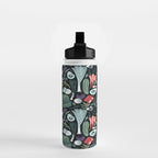 Go veggie // black background sage green mint goldenrod yellow coral and purple beet vegetables Water Bottle Gallery Image 2