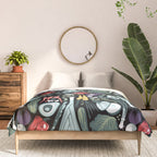 Go veggie // black background sage green mint goldenrod yellow coral and purple beet vegetables Comforter Gallery Image 3
