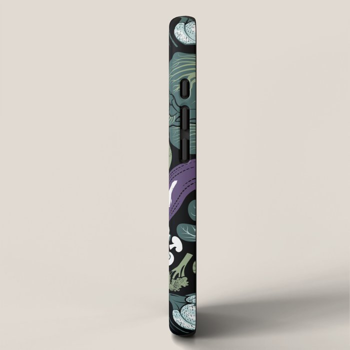 Go veggie // black background sage green mint goldenrod yellow coral and purple beet vegetables iPhone Case Gallery Image 2