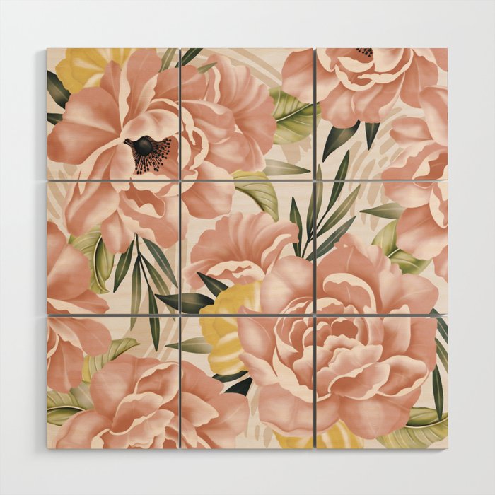 Big pink bouquet flowers S Wood Wall Art Gallery Image 1