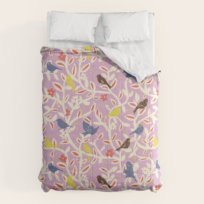 Birds in branches chalky pink Comforter Gallery Image 1