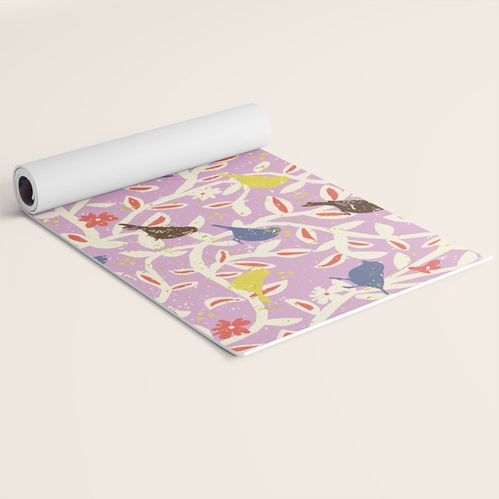 Birds in branches chalky pink Yoga Mat Gallery Image 2