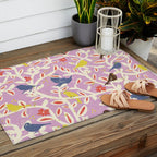 Birds in branches chalky pink Outdoor Rug Gallery Image 2