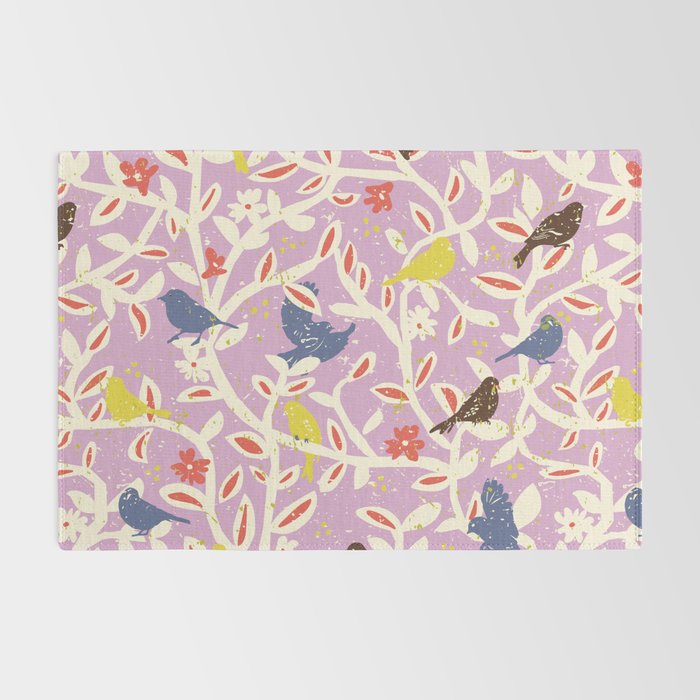 Birds in branches chalky pink Rug Gallery Image 2