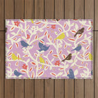 Birds in branches chalky pink Outdoor Rug Gallery Image 1