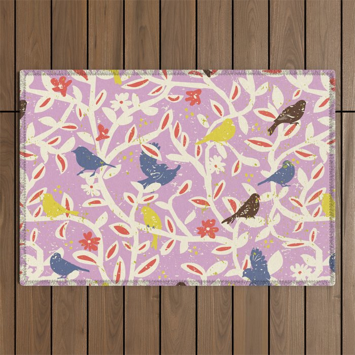 Birds in branches chalky pink Outdoor Rug Gallery Image 1
