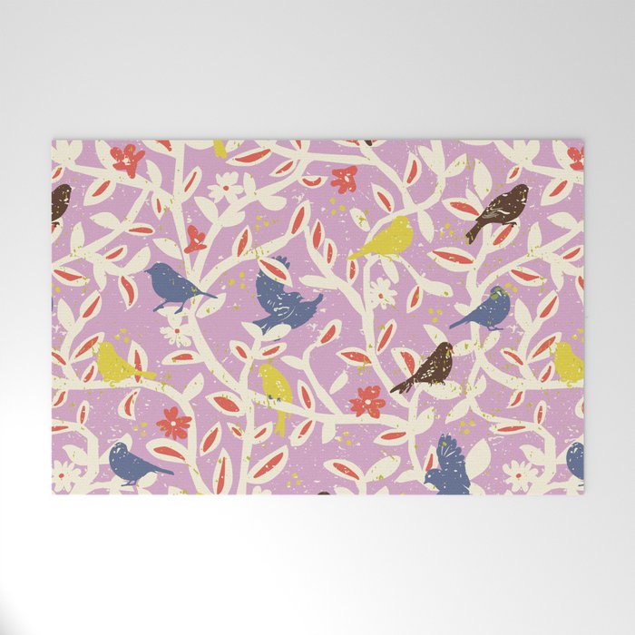 Birds in branches chalky pink Welcome Mat Gallery Image 1