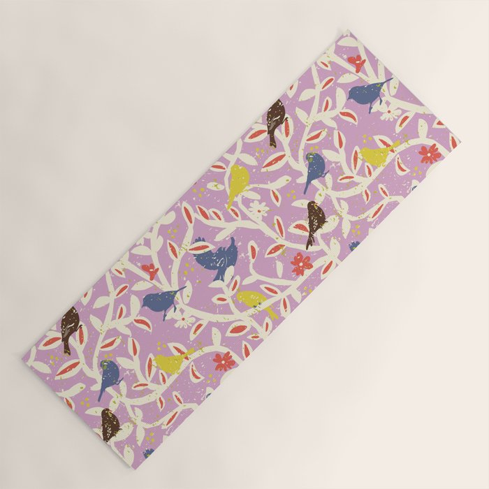 Birds in branches chalky pink Yoga Mat Gallery Image 1