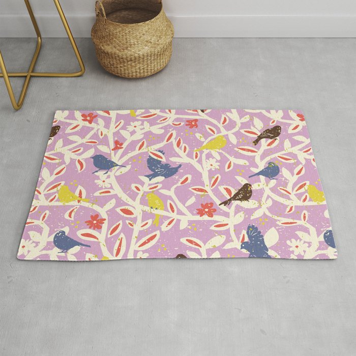 Birds in branches chalky pink Rug Gallery Image 1