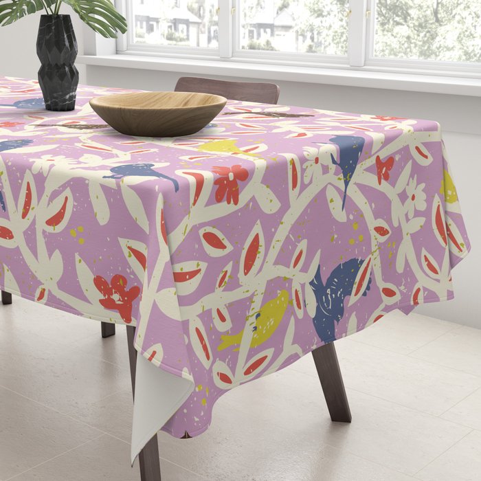 Birds in branches chalky pink Tablecloth Gallery Image 3