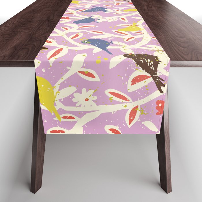 Birds in branches chalky pink Table Runner Gallery Image 1