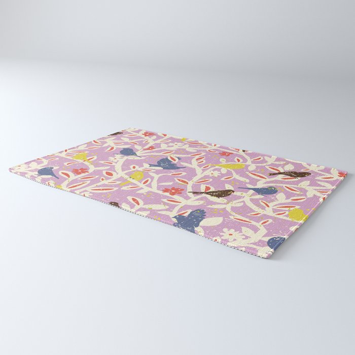 Birds in branches chalky pink Rug Gallery Image 3