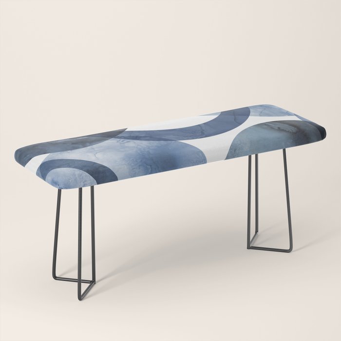 Mid Century Modern Abstract Shapes Navy Blue Bench Gallery Image 1