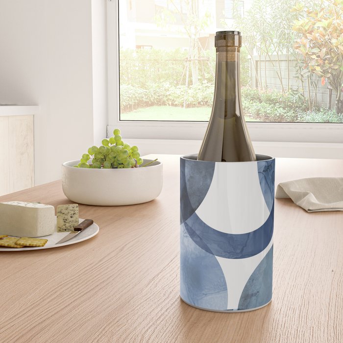 Mid Century Modern Abstract Shapes Navy Blue Wine Chiller Gallery Image 4