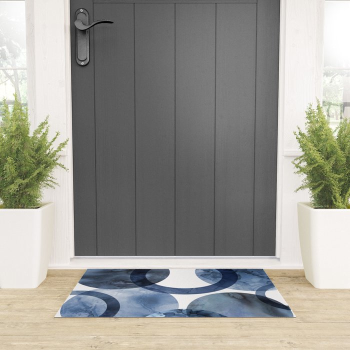 Mid Century Modern Abstract Shapes Navy Blue Welcome Mat Gallery Image 3