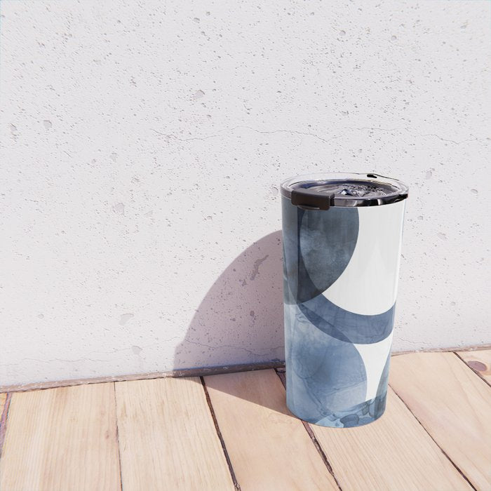 Mid Century Modern Abstract Shapes Navy Blue Travel Mug Gallery Image 4