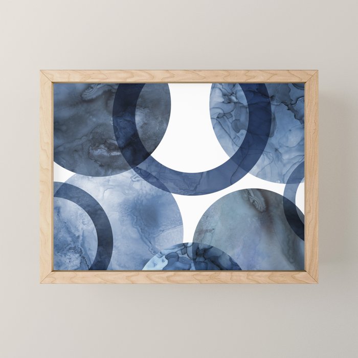 Mid Century Modern Abstract Shapes Navy Blue Mini Art Print Gallery Image 1