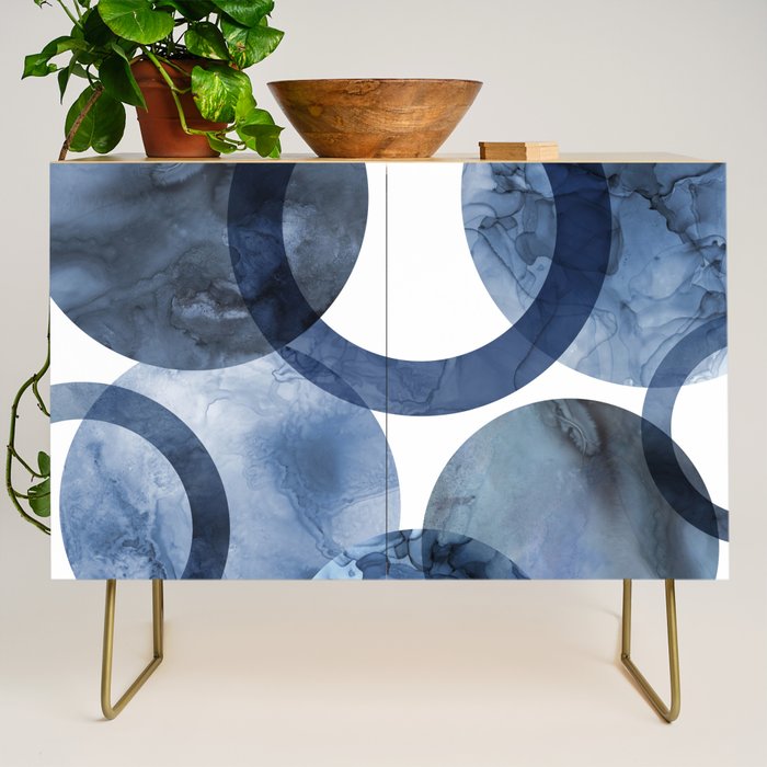 Mid Century Modern Abstract Shapes Navy Blue Credenza Gallery Image 1