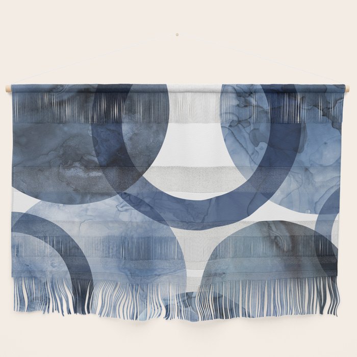 Mid Century Modern Abstract Shapes Navy Blue Wall Hanging Gallery Image 1