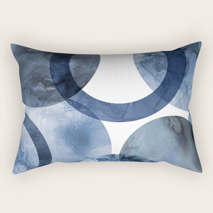 Mid Century Modern Abstract Shapes Navy Blue Rectangular Pillow Gallery Image 1