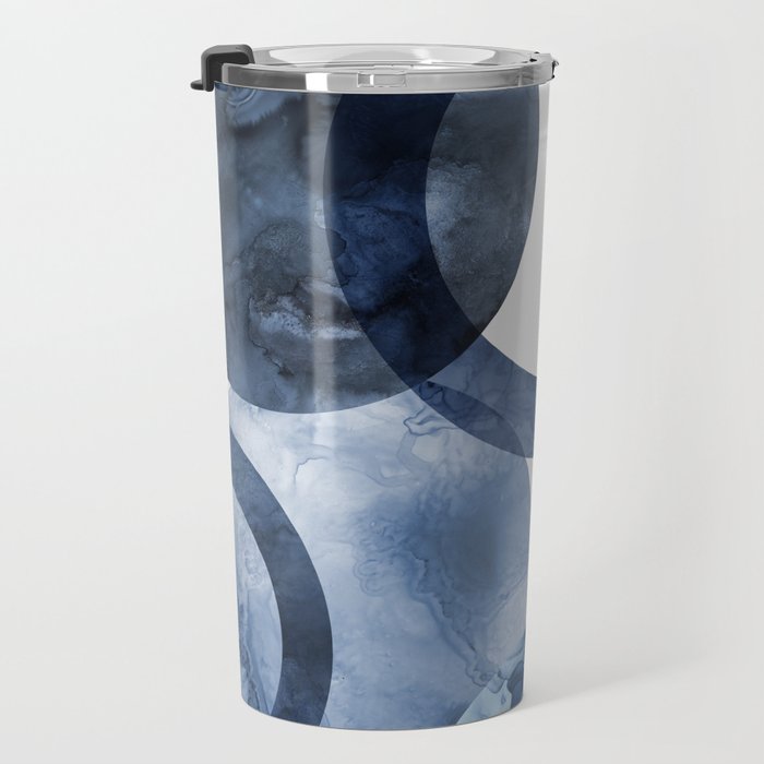 Mid Century Modern Abstract Shapes Navy Blue Travel Mug Gallery Image 3