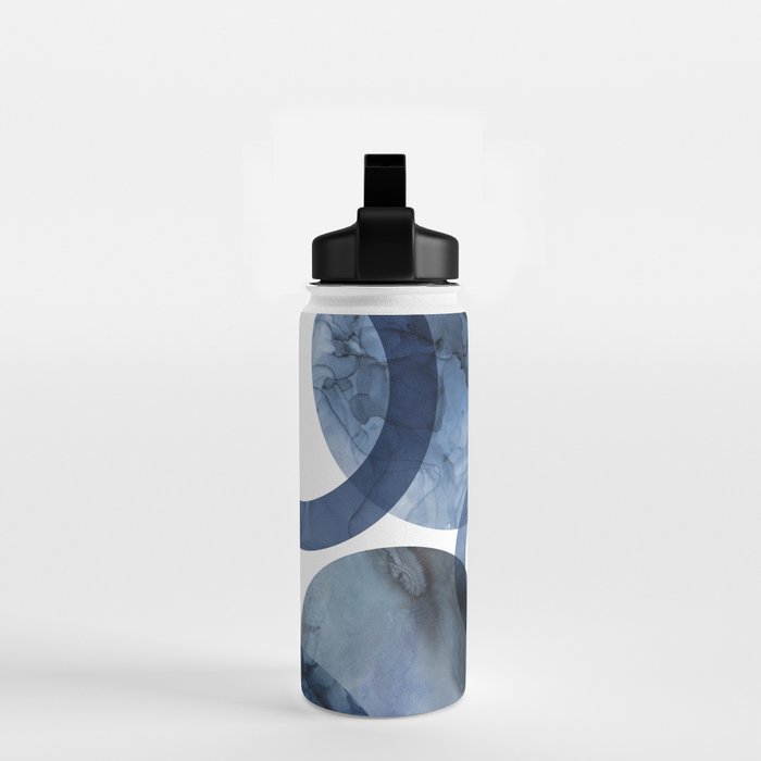 Mid Century Modern Abstract Shapes Navy Blue Water Bottle Gallery Image 2
