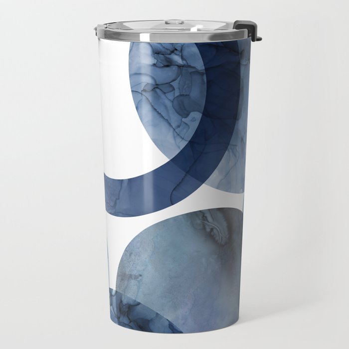 Mid Century Modern Abstract Shapes Navy Blue Travel Mug Gallery Image 2