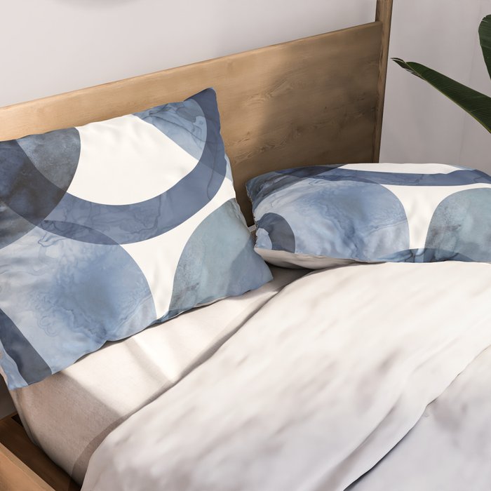 Mid Century Modern Abstract Shapes Navy Blue Pillow Sham Gallery Image 2