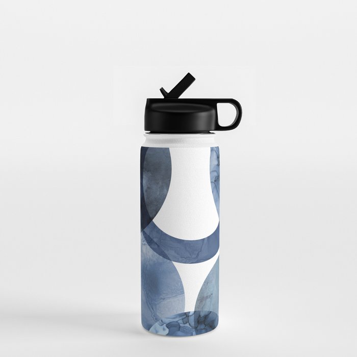 Mid Century Modern Abstract Shapes Navy Blue Water Bottle Gallery Image 1