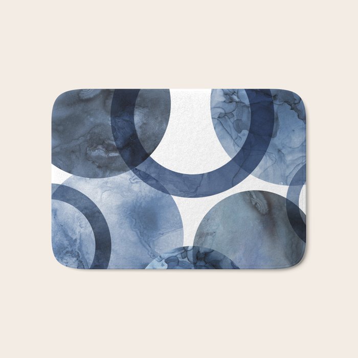 Mid Century Modern Abstract Shapes Navy Blue Bath Mat Gallery Image 1