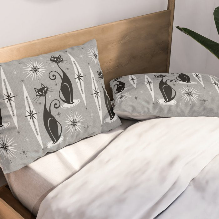 Mid Century Meow Atomic Cats on Cool Gray ©studioxtine Pillow Sham Gallery Image 2