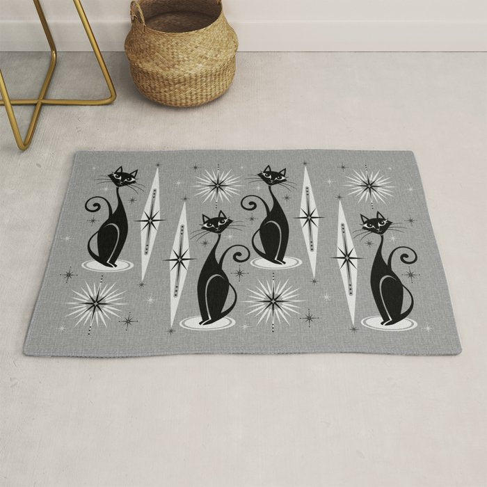 Mid Century Meow Atomic Cats on Cool Gray ©studioxtine Rug Gallery Image 1