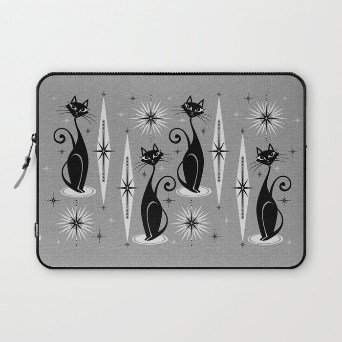 Mid Century Meow Atomic Cats on Cool Gray ©studioxtine Laptop Sleeve Gallery Image 1