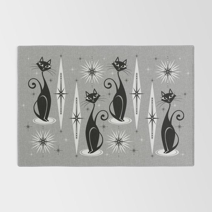 Mid Century Meow Atomic Cats on Cool Gray ©studioxtine Rug Gallery Image 2