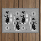 Mid Century Meow Atomic Cats on Cool Gray ©studioxtine Outdoor Rug Gallery Image 1