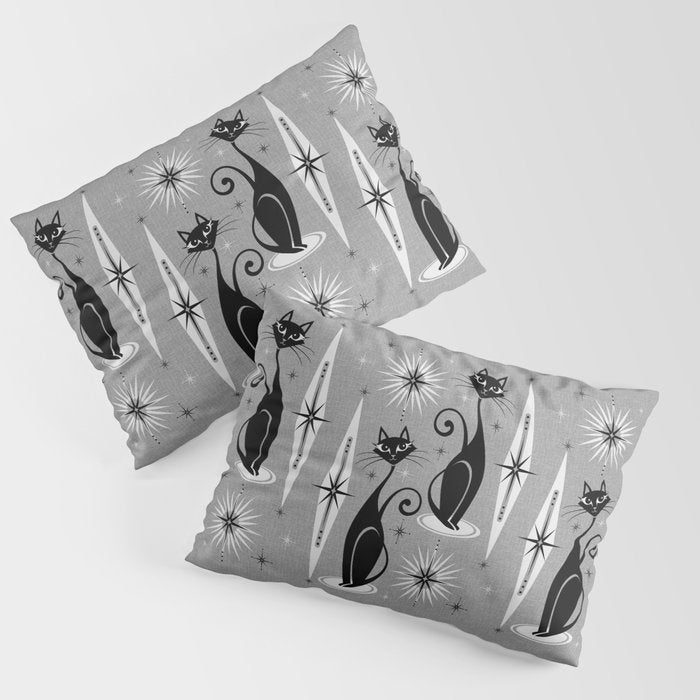 Mid Century Meow Atomic Cats on Cool Gray ©studioxtine Pillow Sham Gallery Image 1