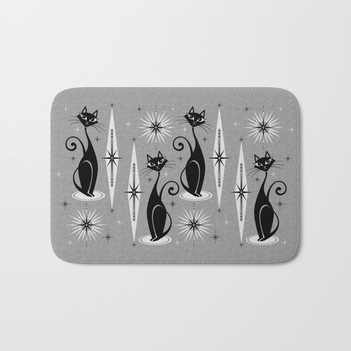 Mid Century Meow Atomic Cats on Cool Gray ©studioxtine Bath Mat Gallery Image 1