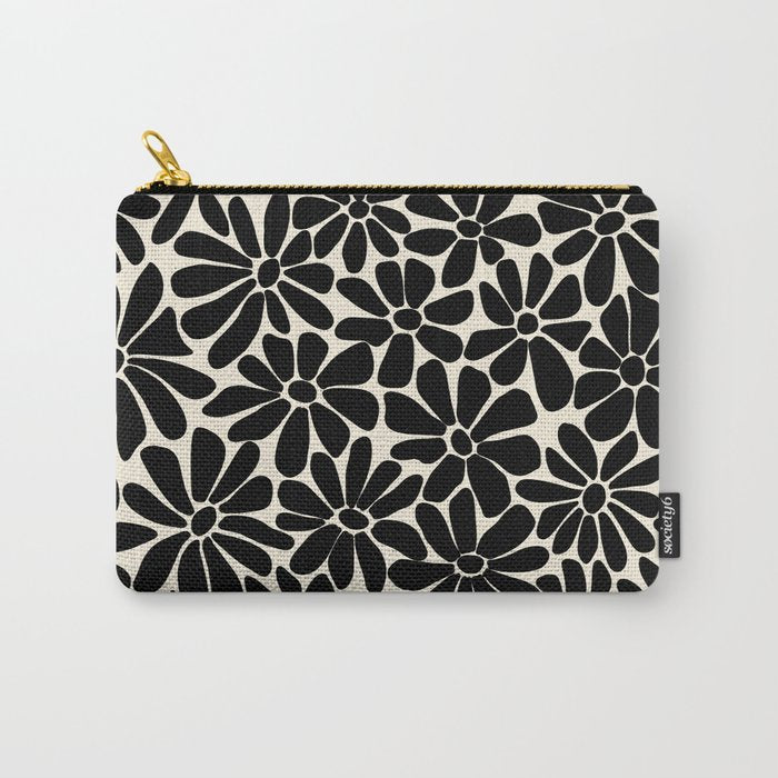 Black and White Retro Floral Art Print  Carry All Pouch Gallery Image 1