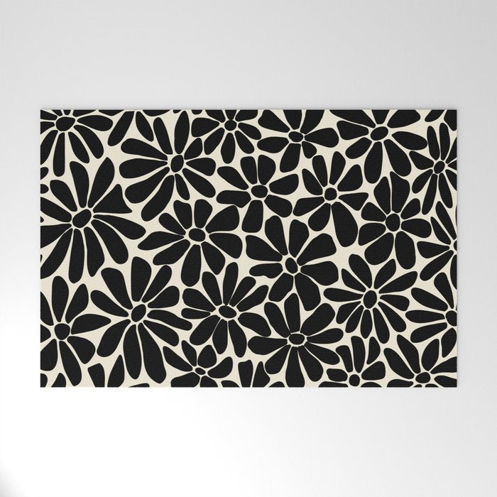 Black and White Retro Floral Art Print  Welcome Mat Gallery Image 1