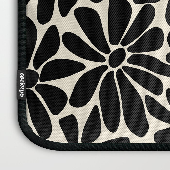Black and White Retro Floral Art Print  Laptop Sleeve Gallery Image 3