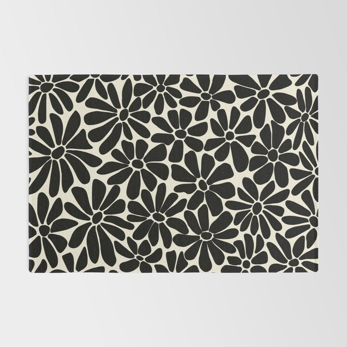 Black and White Retro Floral Art Print  Rug Gallery Image 2