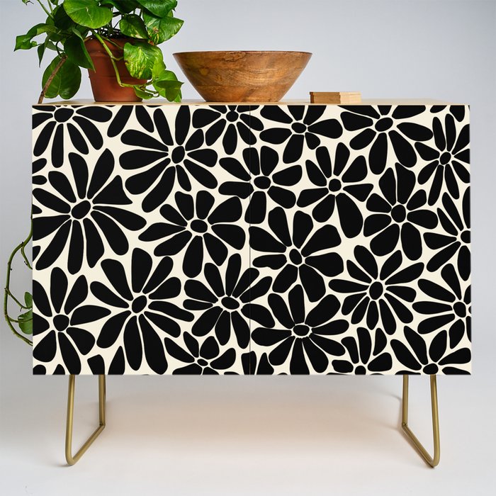 Black and White Retro Floral Art Print  Credenza Gallery Image 1