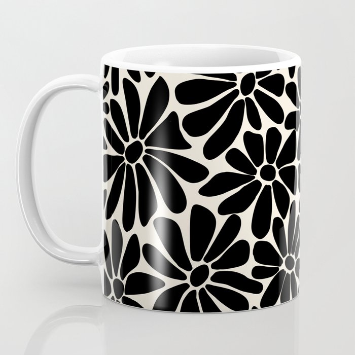 Black and White Retro Floral Art Print  Coffee Mug Gallery Image 3
