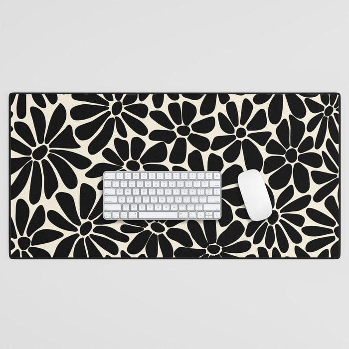 Black and White Retro Floral Art Print  Desk Mat Gallery Image 1