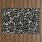 Black and White Retro Floral Art Print  Outdoor Rug Gallery Image 1