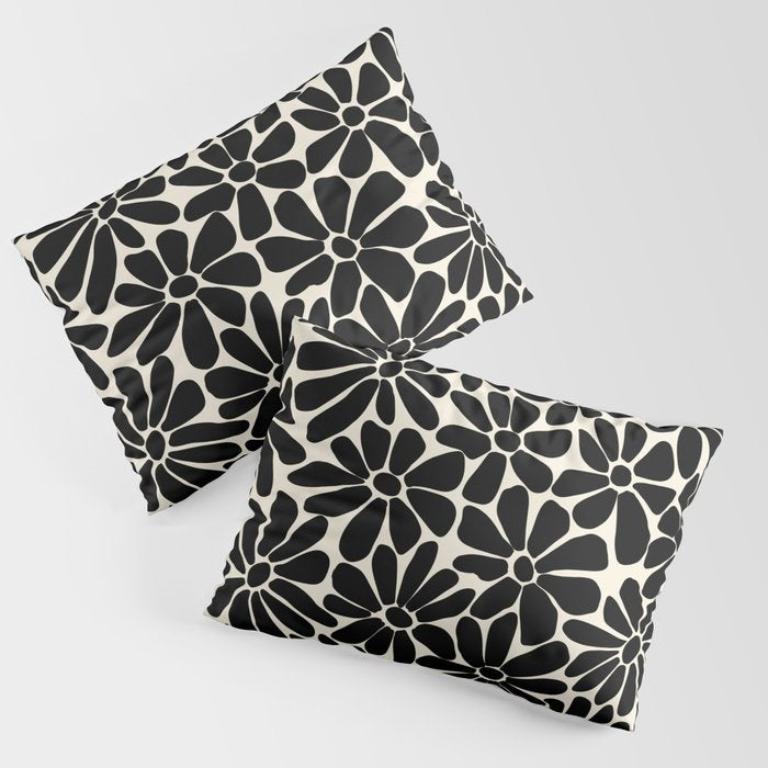 Black and White Retro Floral Art Print  Pillow Sham Gallery Image 3